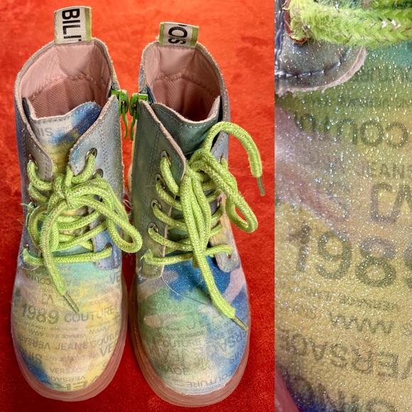 VERSACE Jeans Couture KIDS Colorful LOGO Print ANKLE BOOTS Size 10 - Picture 1 of 16